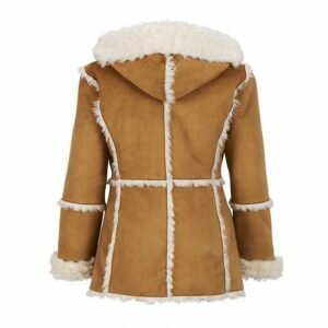 Womens Brown Faux Fur Suede Overcoat With Hood