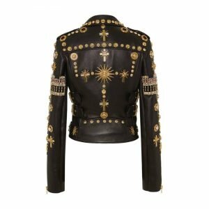Black & Golden Embroidered Leather Jacket