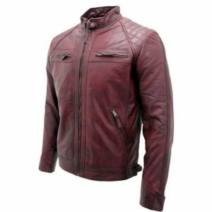 Distressed Burgundy Café Racer Leather Jacket