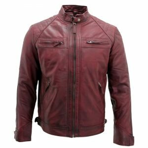 Distressed Burgundy Café Racer Leather Jacket